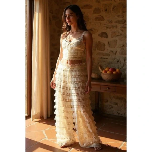 POL Ruffle Tiered Pull On Pants in Natural Cream - Picture 7 of 7